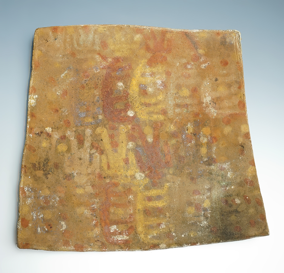 Very rare 9 1/2" x 8 1/4" PreColumbian Inca Culture Terracotta Polychrome Plaque. Artemis COA.