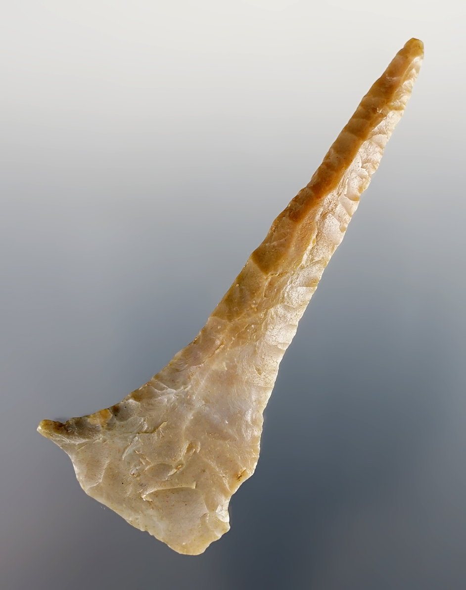3 5/16" Paleo Uniface Drill found in Hamilton Co., Ohio. Made from Carter Cave Flint. Bennett COA.