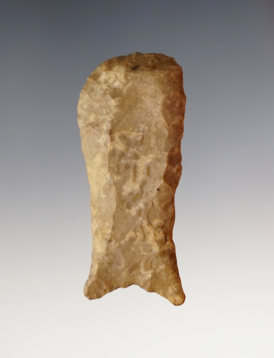 2 3/8" anciently salvaged Cumberland Hafted Scraper made from Ft. Payne Chert - Kentucky.