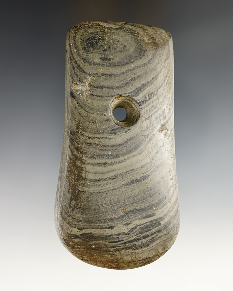 Superb 4 5/16" Keyhole Pendant made from well patinated Banded Slate. Indiana/Ohio area.