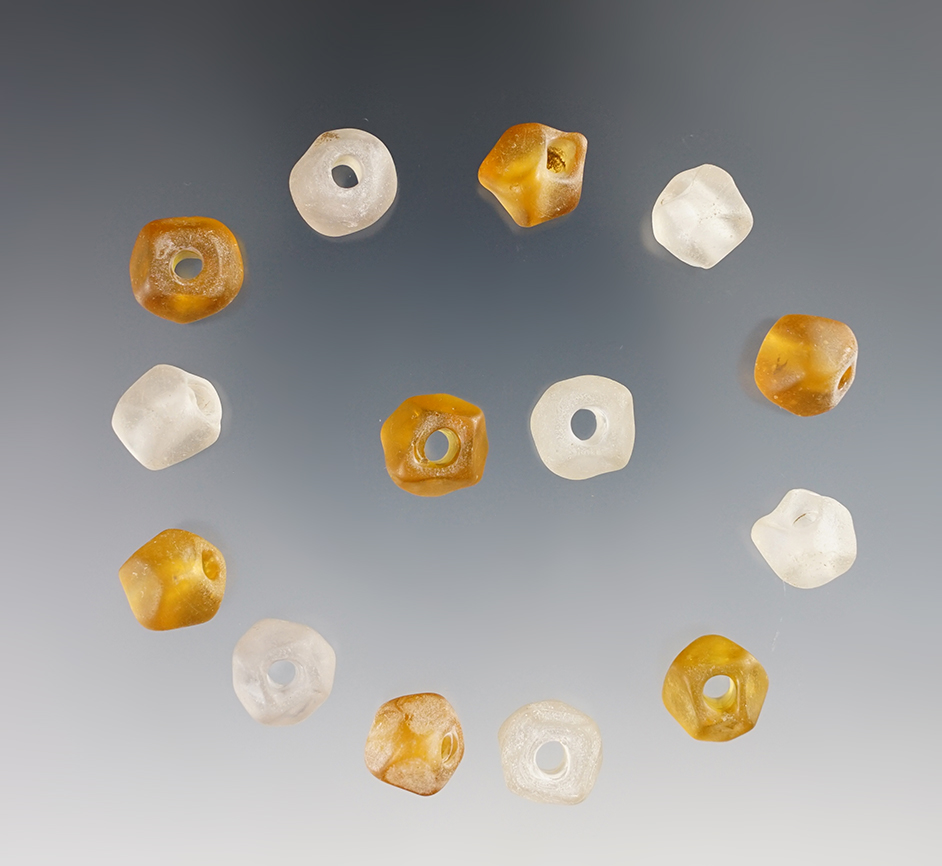 Set of 14 Amber & Clear Faceted Wire Wound Beads. Recovered at the Townley-Read Site, New York. 