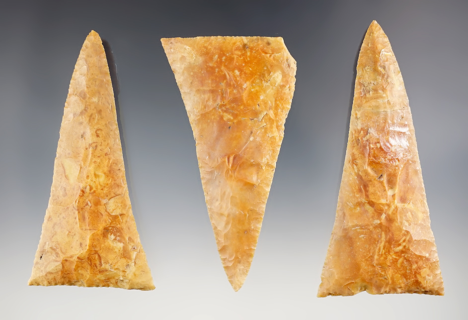 Cache of 3 nicely made Archaic Knives found by Larry Tetterton in Polk Co., Florida in 2010. COA.