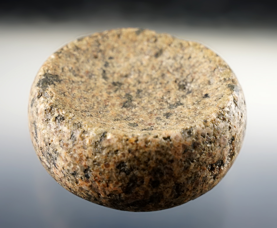 2 7/8" Cahokia style Discoidal made from Hardstone. Found in Woodruff Co., Illinois. Motley COA.