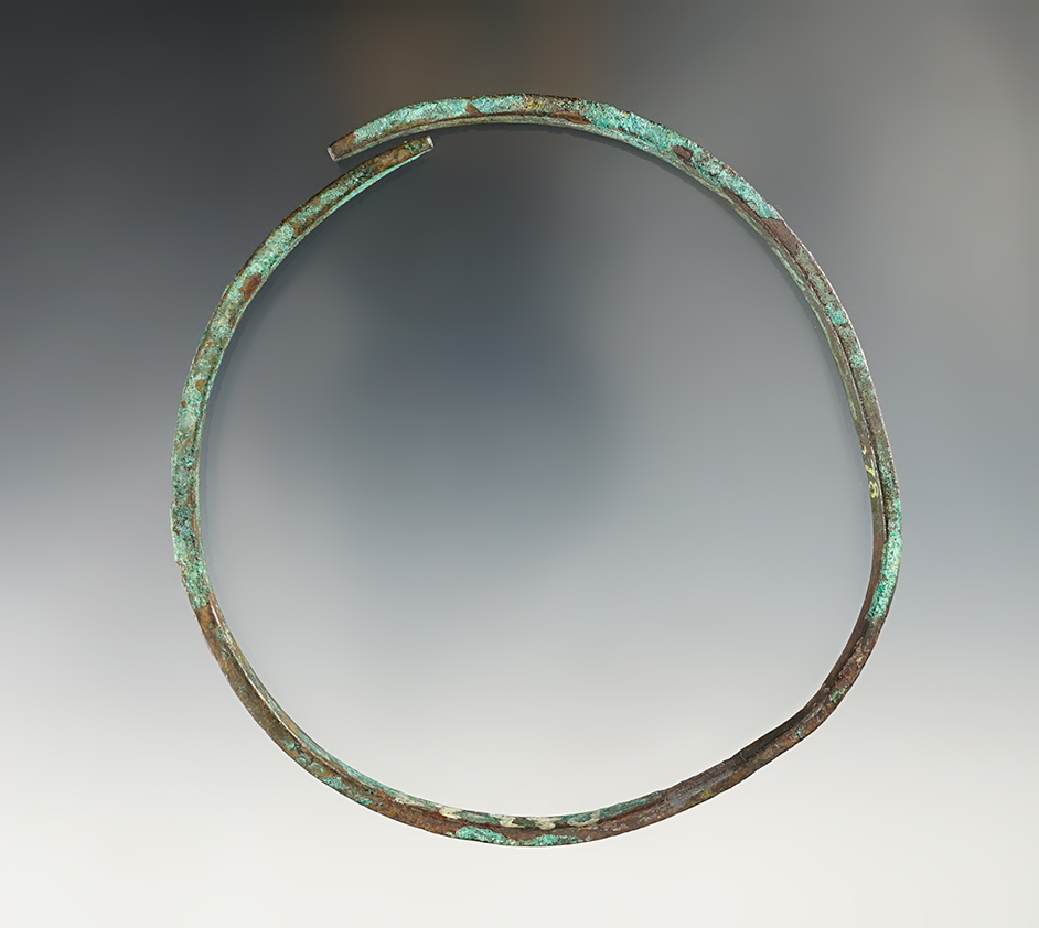 Large 4 1/2" diameter Copper Iroquois Arm Band - Historic Period. Burrell Creek Site, New York. 