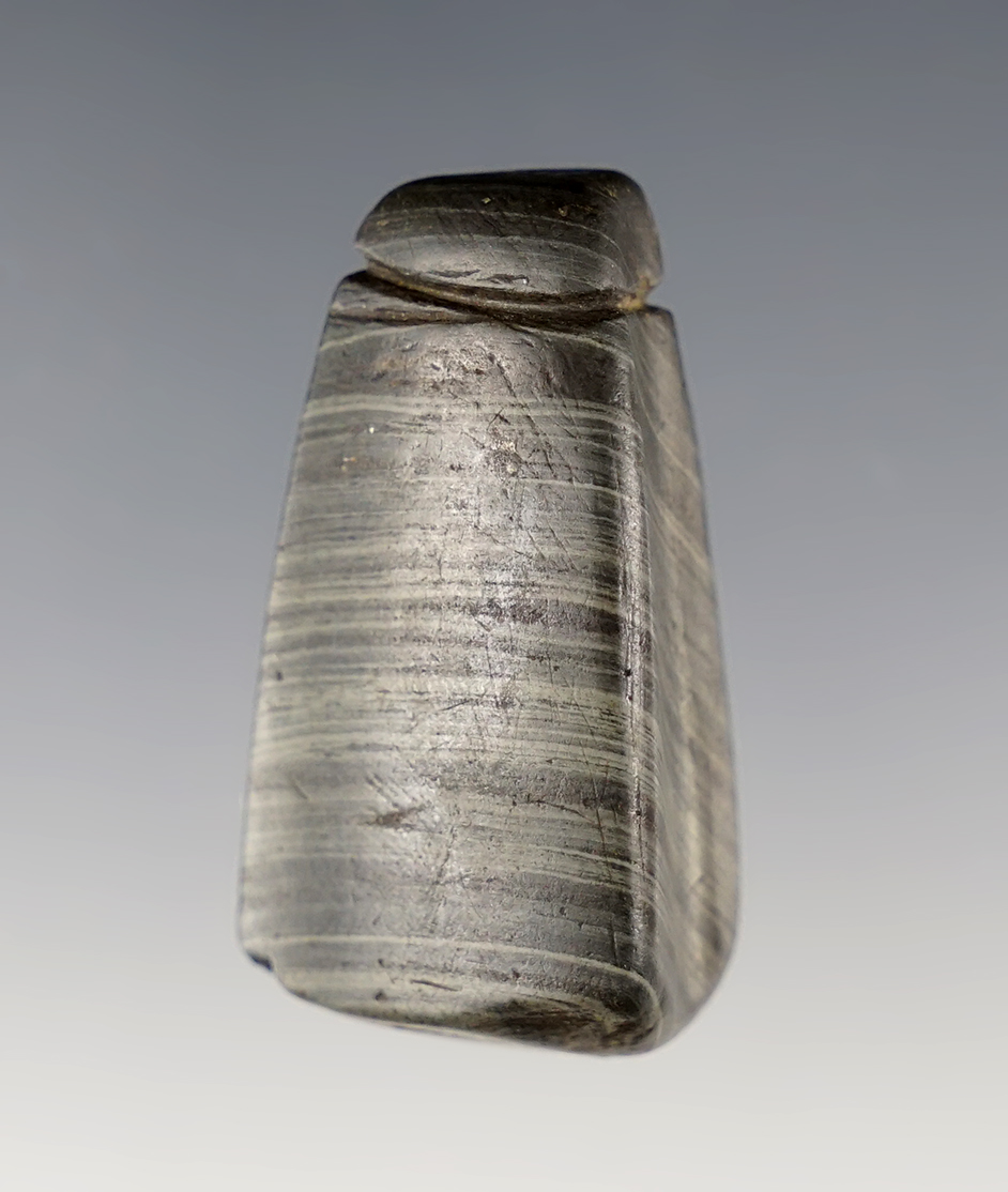 Highly unique 1 13/16" Plummet that has been anciently salvaged. Found in Champaign Co., Ohio. 