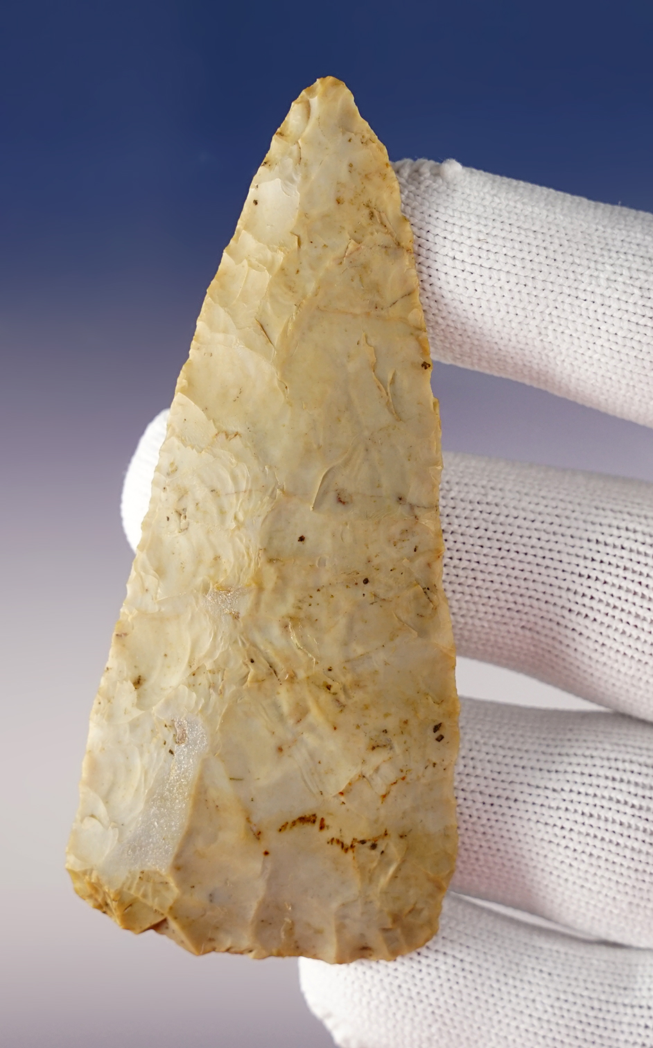 3 7/8" Triangular Knife found in the Indiana/Illinois area. Made from nicely patinated Flint.