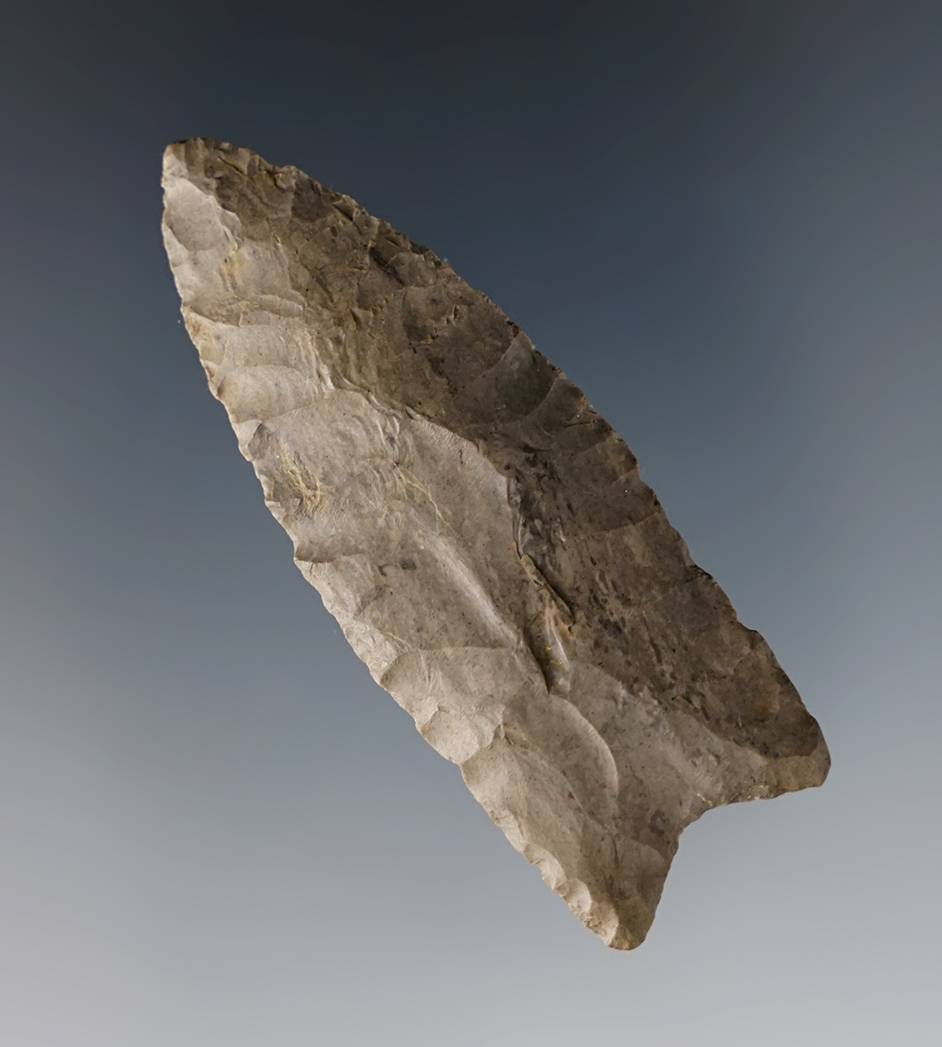 2 3/8" Paleo Plainview point found in Wyoming. Excellent form with some grinding.
