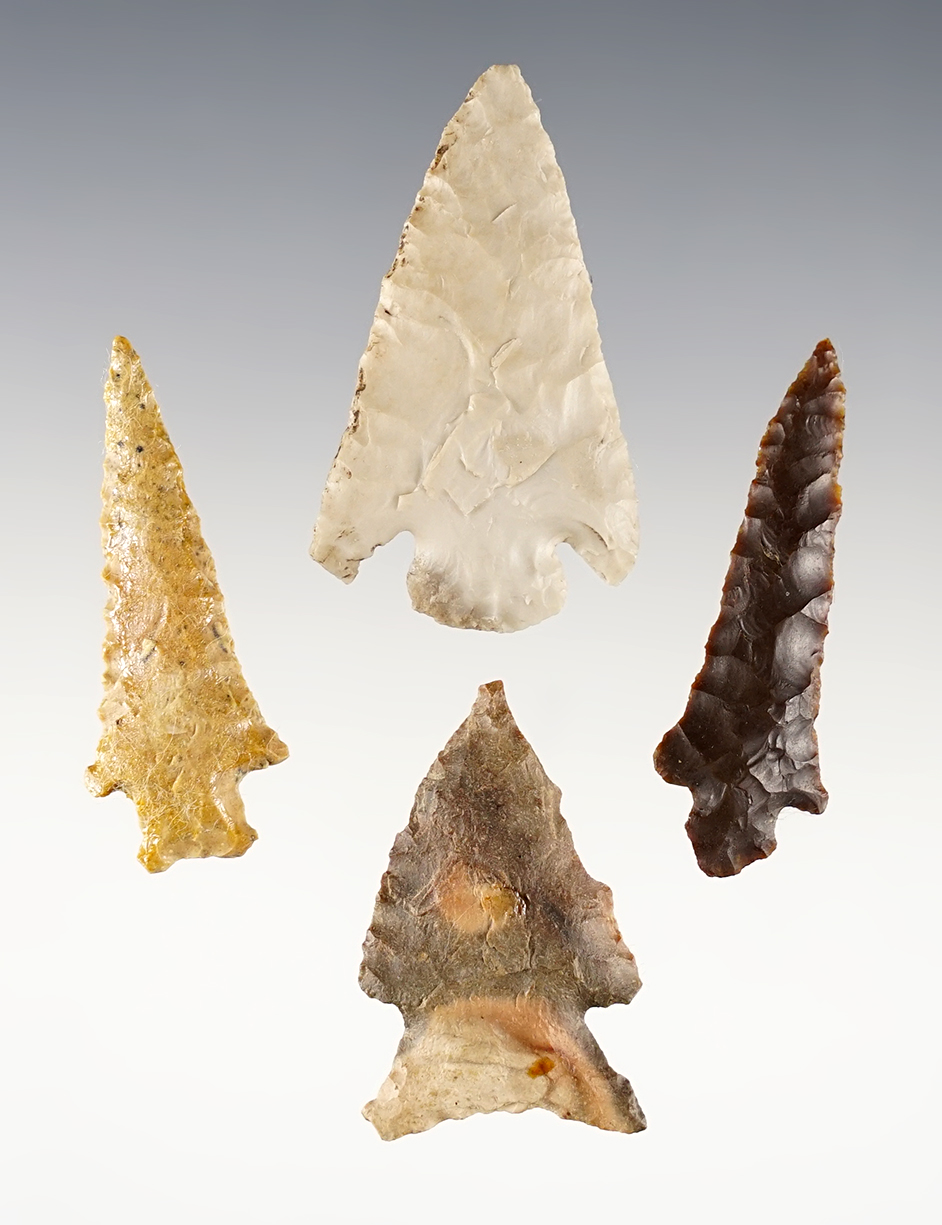 Set of 4 well made points found close to the Columbia River in the Washington/Oregon area. 