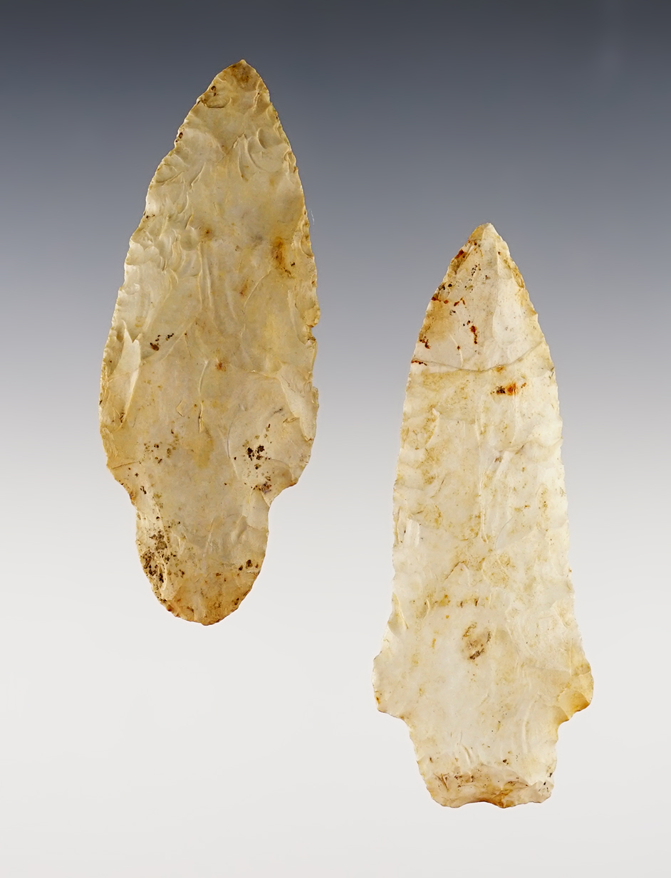 Pair of nicely made Illinois points including an Adena and an Etley. The largest is 3 3/8".