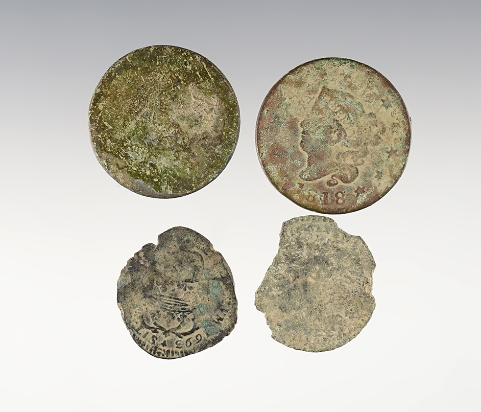 Set of 4 coins recovered at White Springs, Geneva, New York.