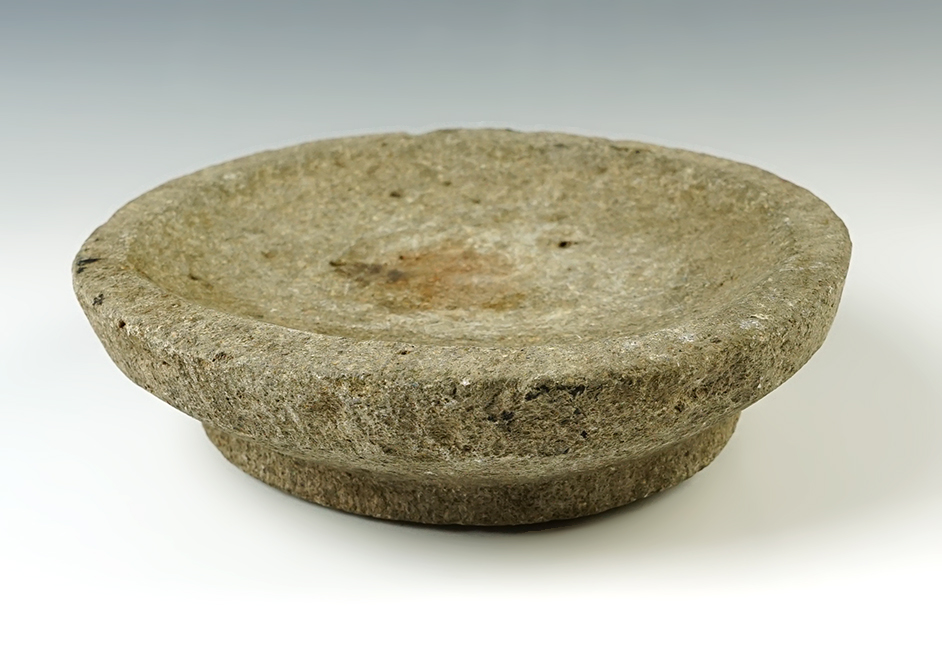 7 1/2" x 1 3/4" Stone Mortar with a pedestal base, most likely Southwestern U.S. 