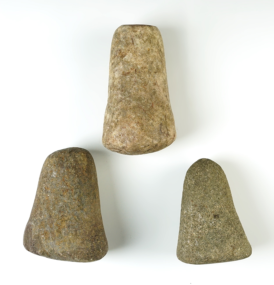Set of 3 well patinated Pestles found in the Ohio/Indiana area. The largest is 5".