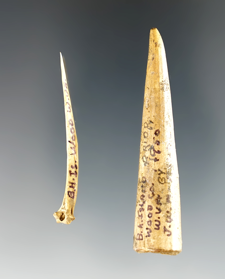 Pair of Bone artifacts found in Wood Co., West Virginia.