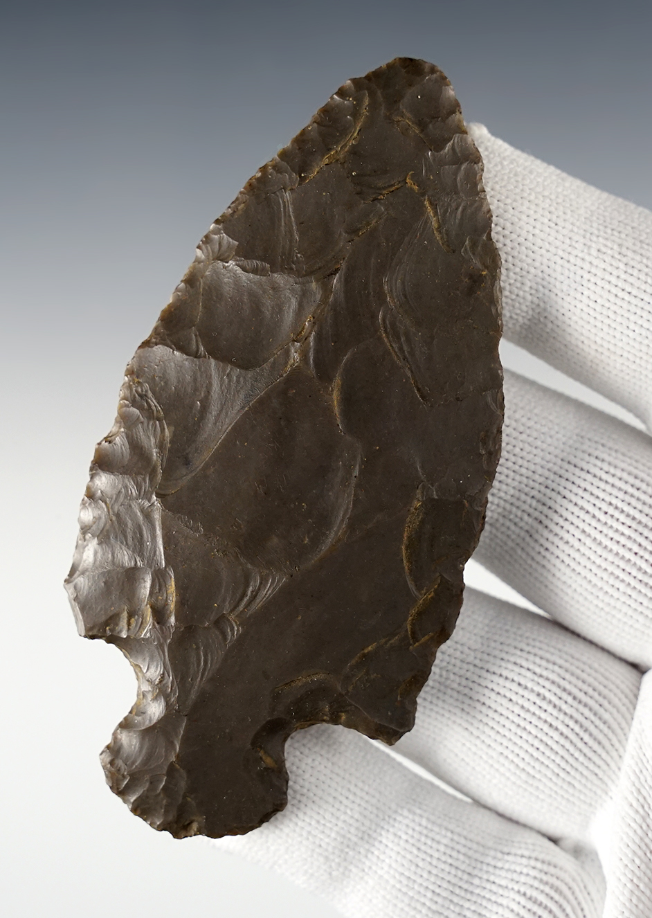 Nice 3 7/8" Adena found near Fairmount, Grant Co., Indiana. Ex. Ramp. Bennett COA.