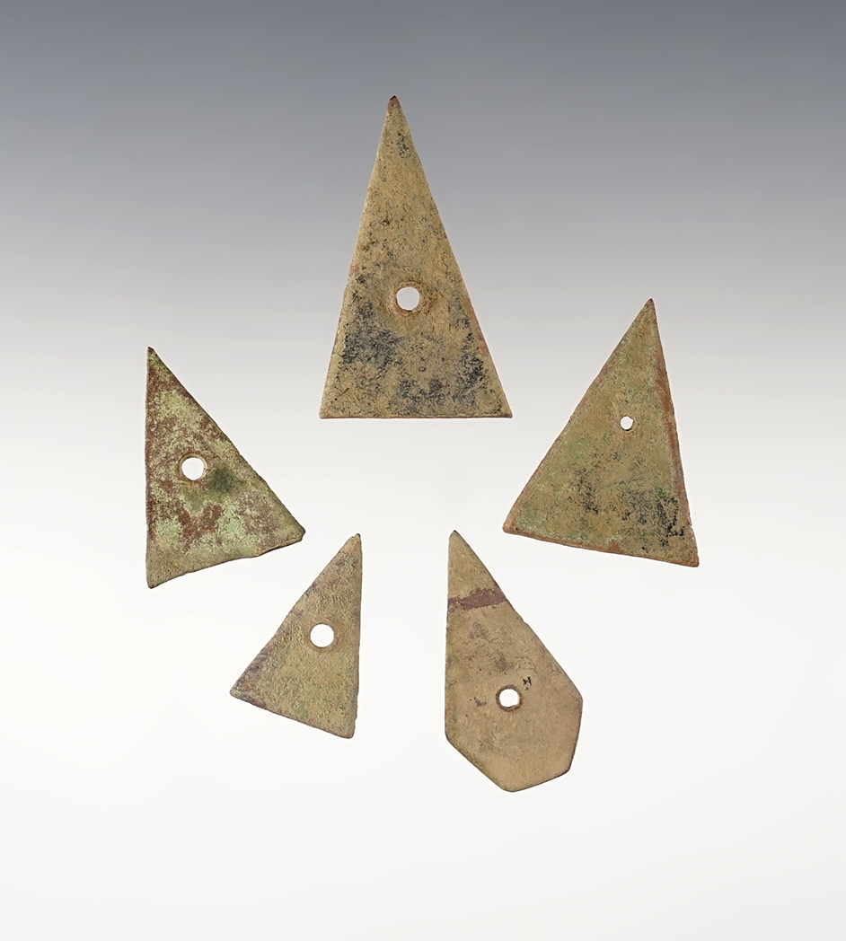 Set of 5 Kettle Points recovered at White Springs, Geneva, New York. The largest is 1 7/16".