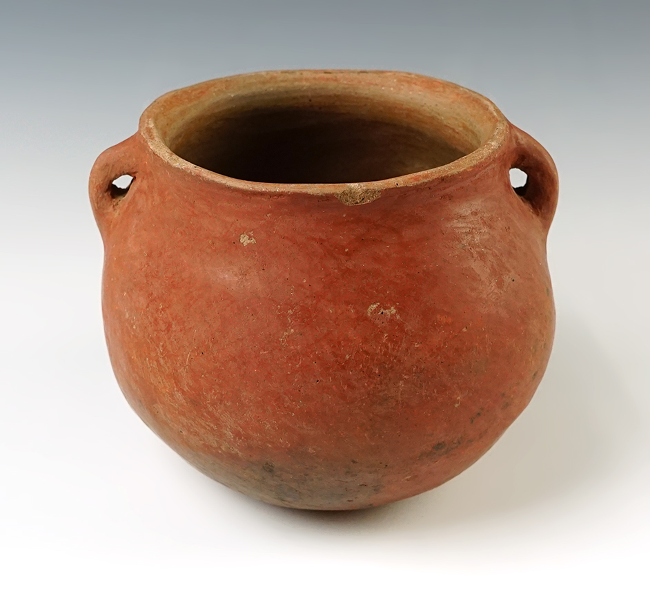 5" wide x 4" tall Casas Grandes Redware pottery  jar with handles recovered in New Mexico.