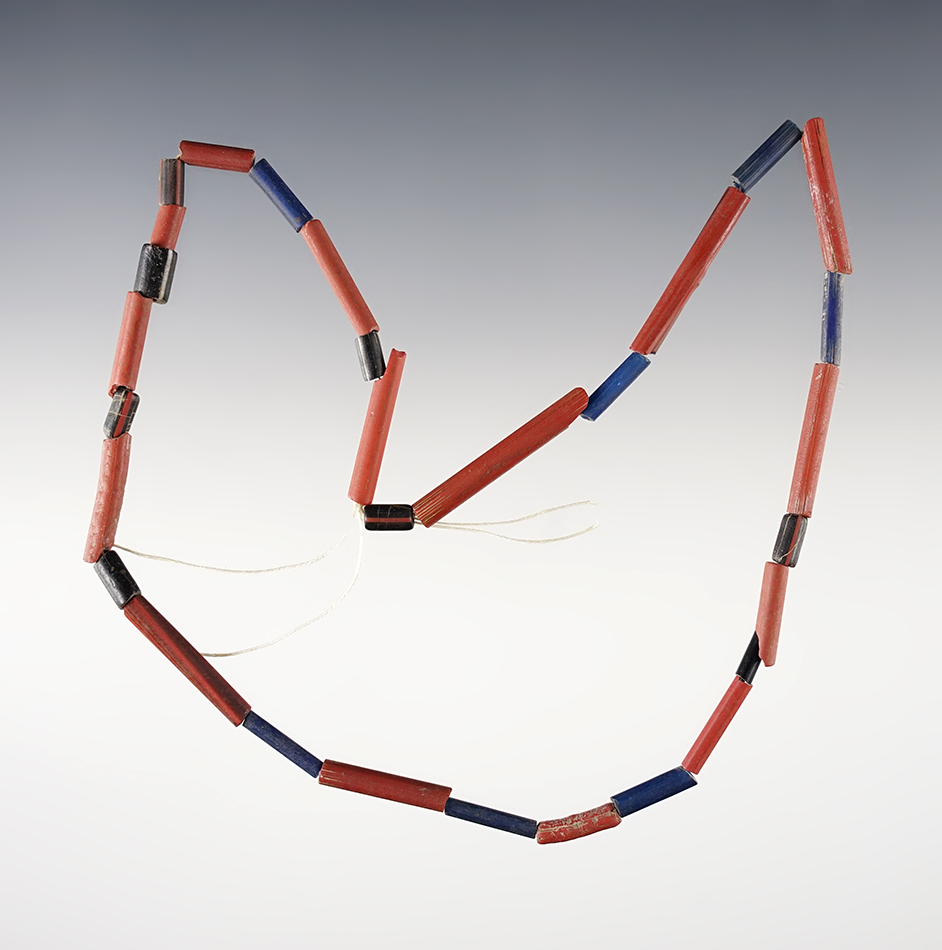 16" Strand of red, black and blue Tubular Beads. Dann Site, Lima, Monroe Co., New York.