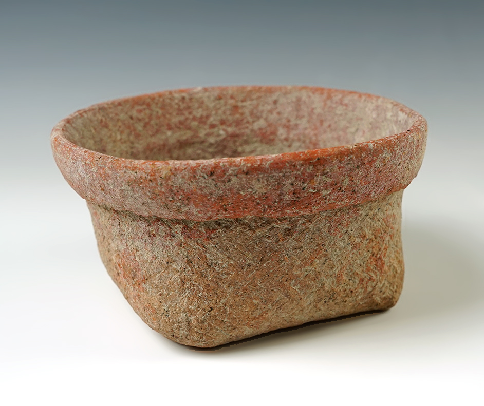 5 1/8" wide x 2 3/4" tall Ban Chang Pottery Vessel with a highly incised design. Thailand.