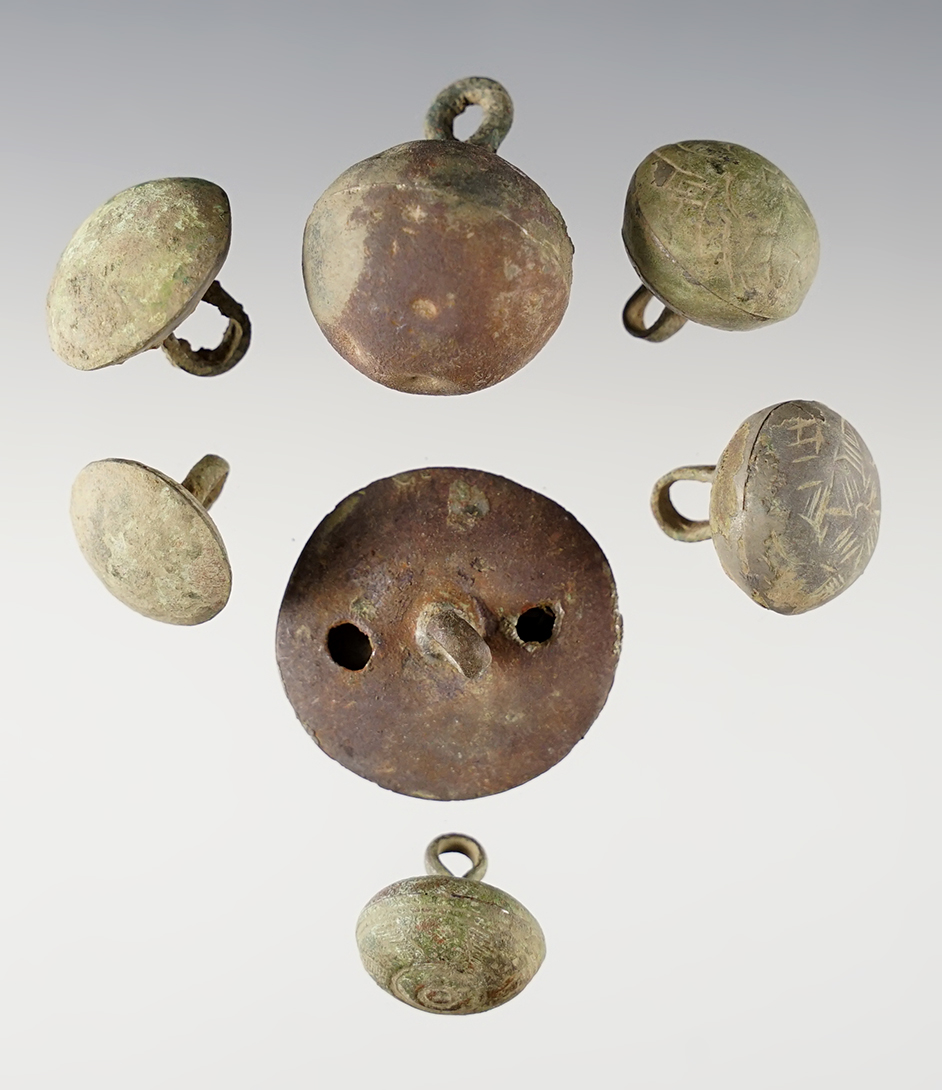 Set of 7 early Colonial Buttons & Dangles recovered at White Springs, Geneva, New York. 