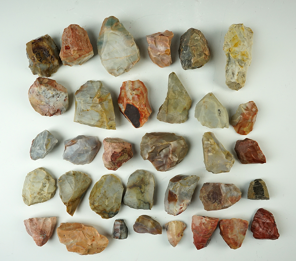 Set of Ohio Hopewell Cores made from colorful Flint Ridge Flint. Found in various counties. 