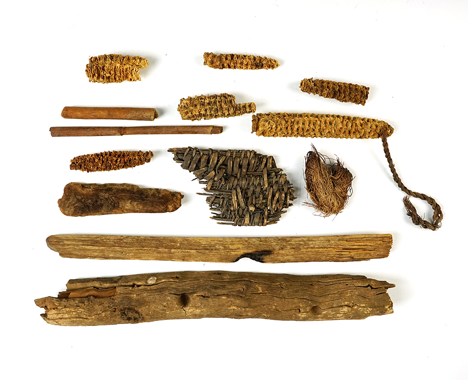 Group of rare perishable Anasazi artifacts including a rarely seen fire starter kit.  New Mexico. 