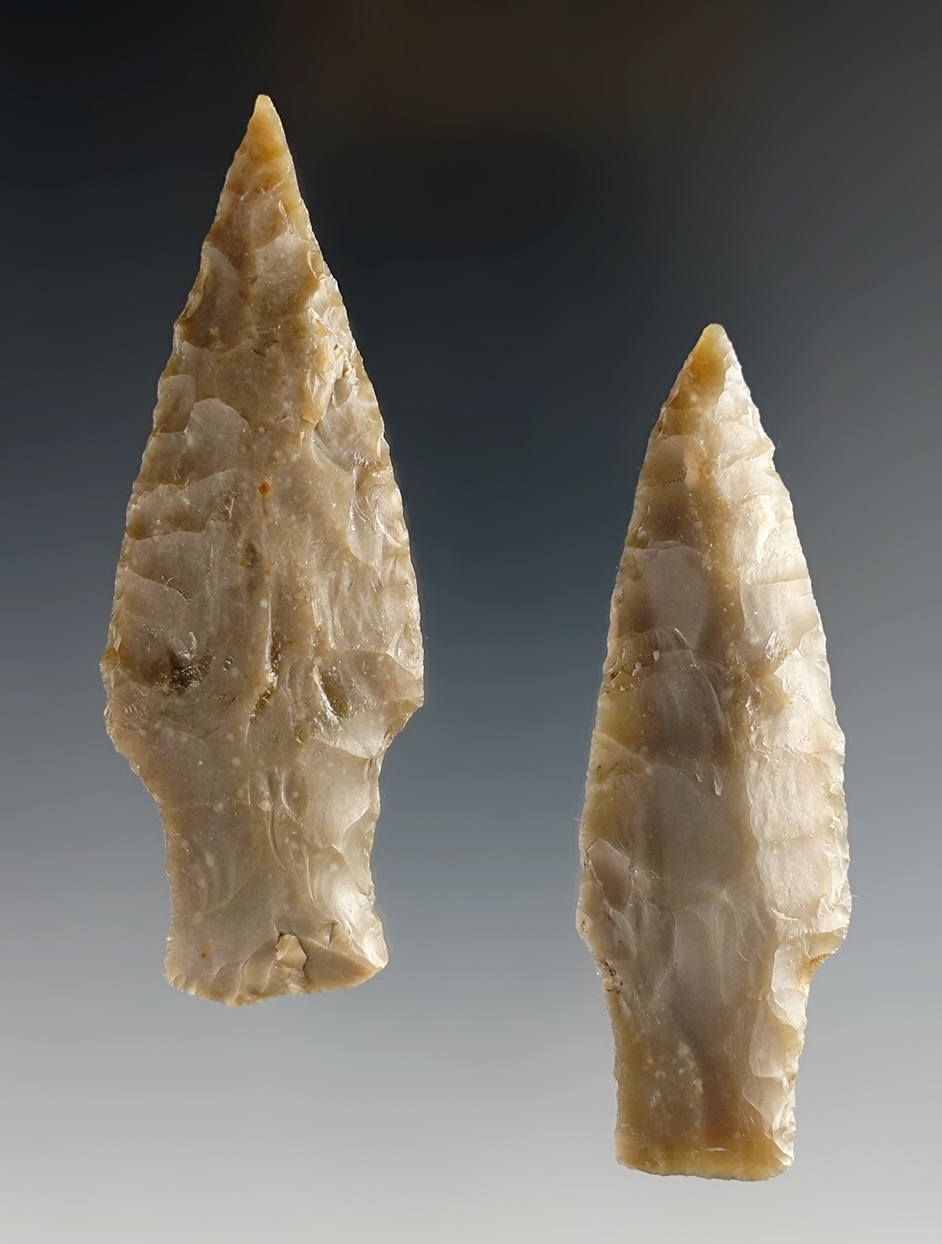 Nice pair of Nolan Points, both found in Texas. Largest is 3". Museum Deaccession. 