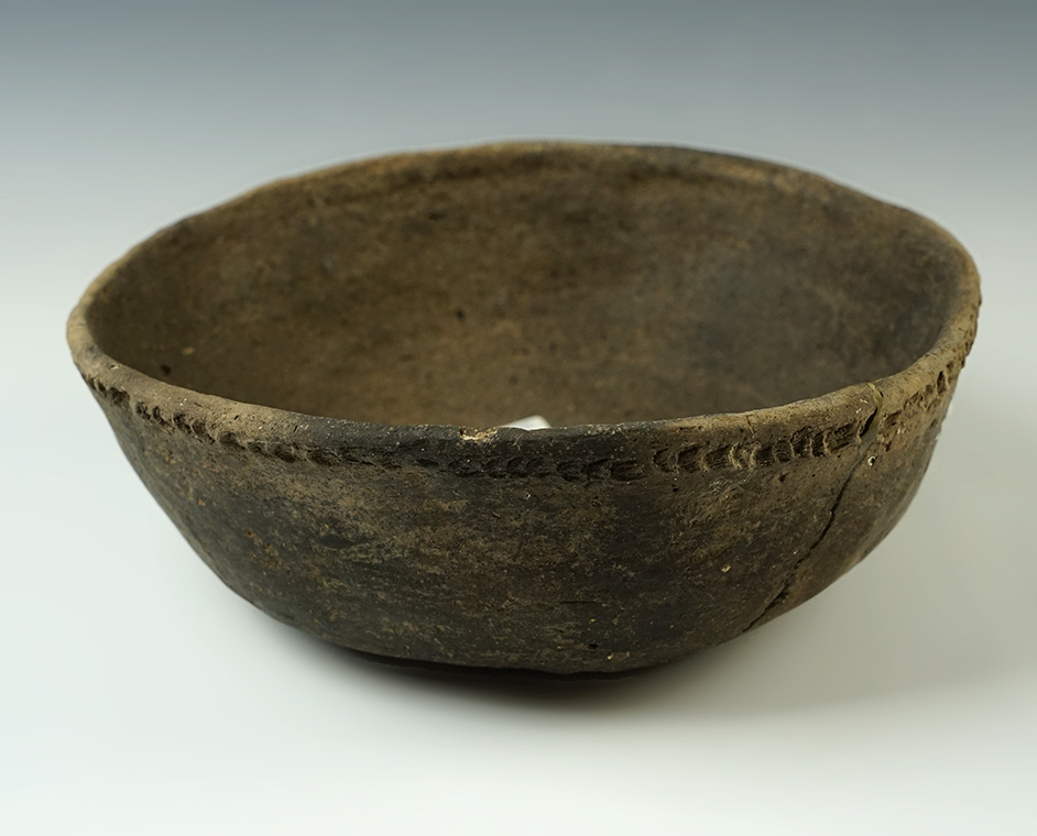 8 1/4" Mississippian Shell Tempered Clay Pie crust Bowl recovered in Mississippi Co., Arkansas.