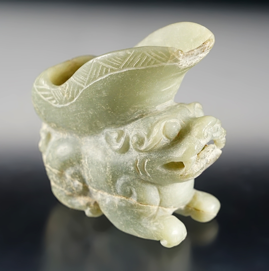 Very decorative and well carved vintage 2 1/4" Jade container. Exact age unknown. China. 