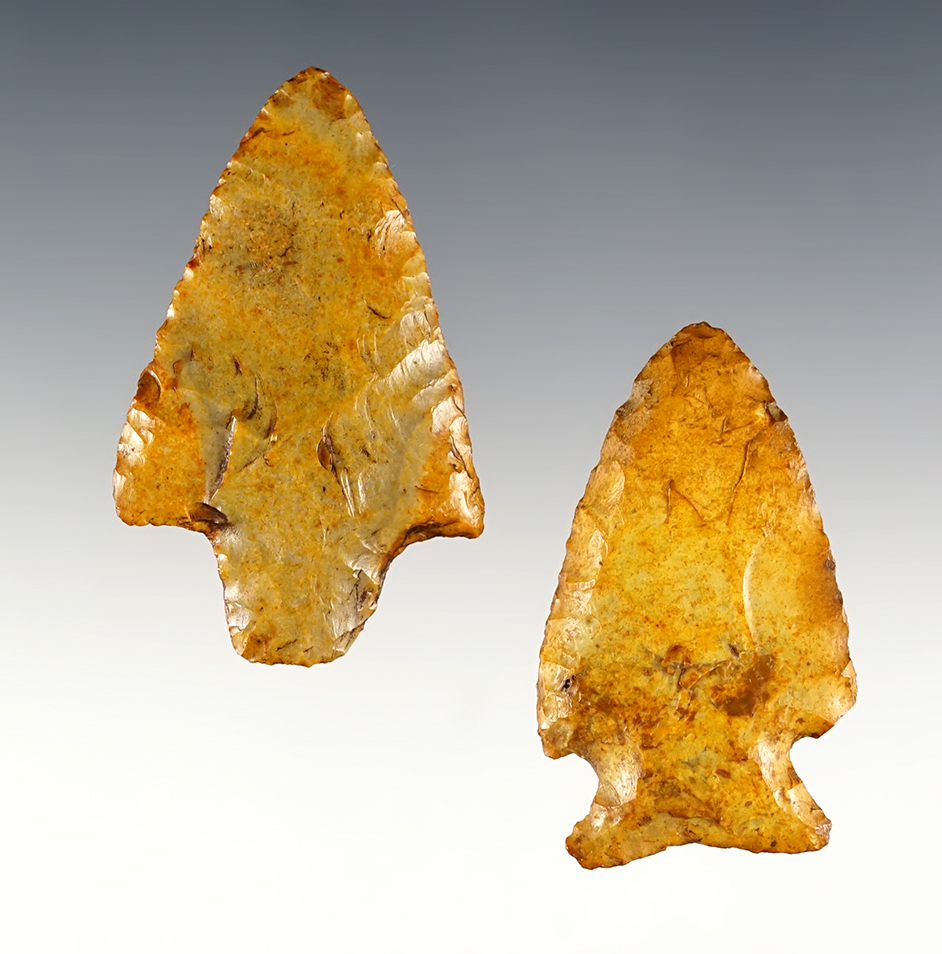 Pair of well patinated Florida points in excellent condition. The largest is 2 5/16".