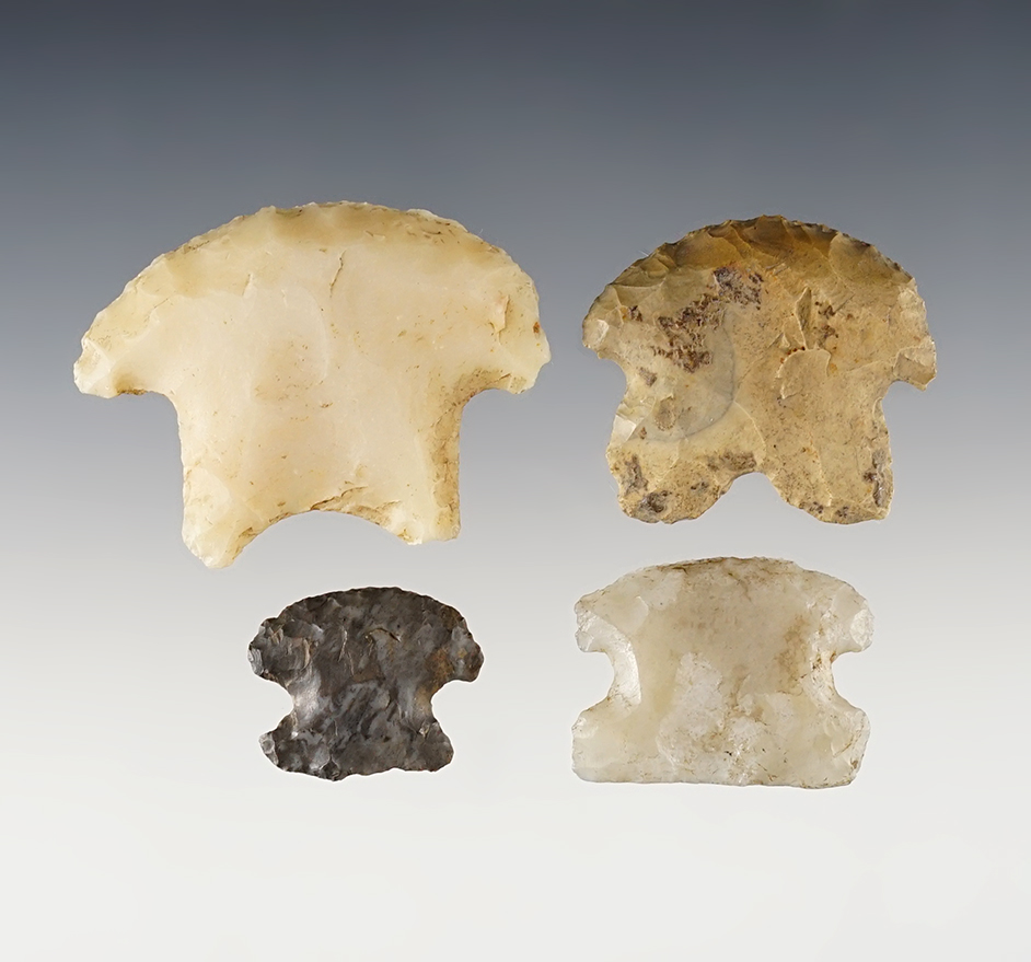 Set of 4 well made Ohio Hafted Scrapers. The largest is 2" wide.