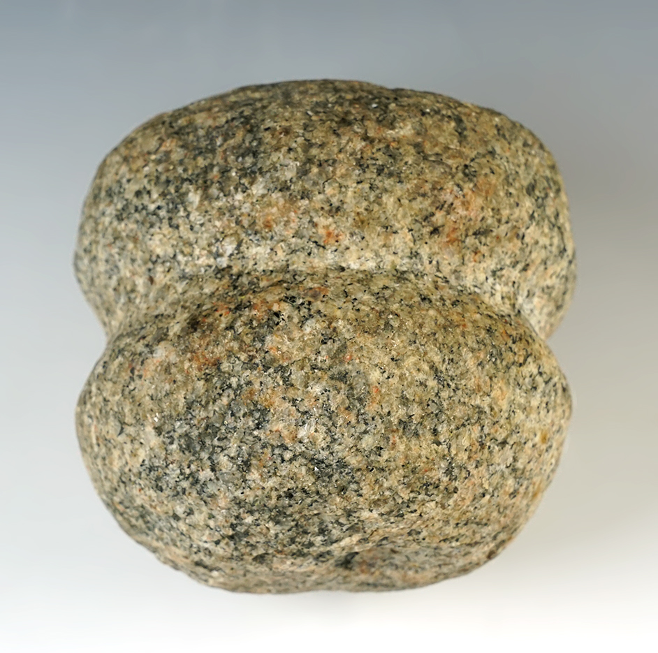 4 1/2" wide x 4 1/8" Full grooved Granite stone Maul, recovered in Illinois.