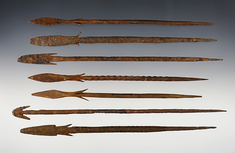 Set of 7 Metal African Arrow Points, largest is 7 3/4".
