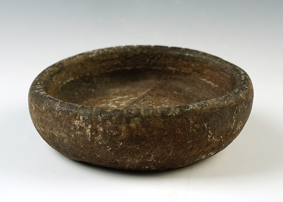 Excellent craftsmenship on this 4 7/8 Steatite stone Bowl with nice tally marks on rim. TN.