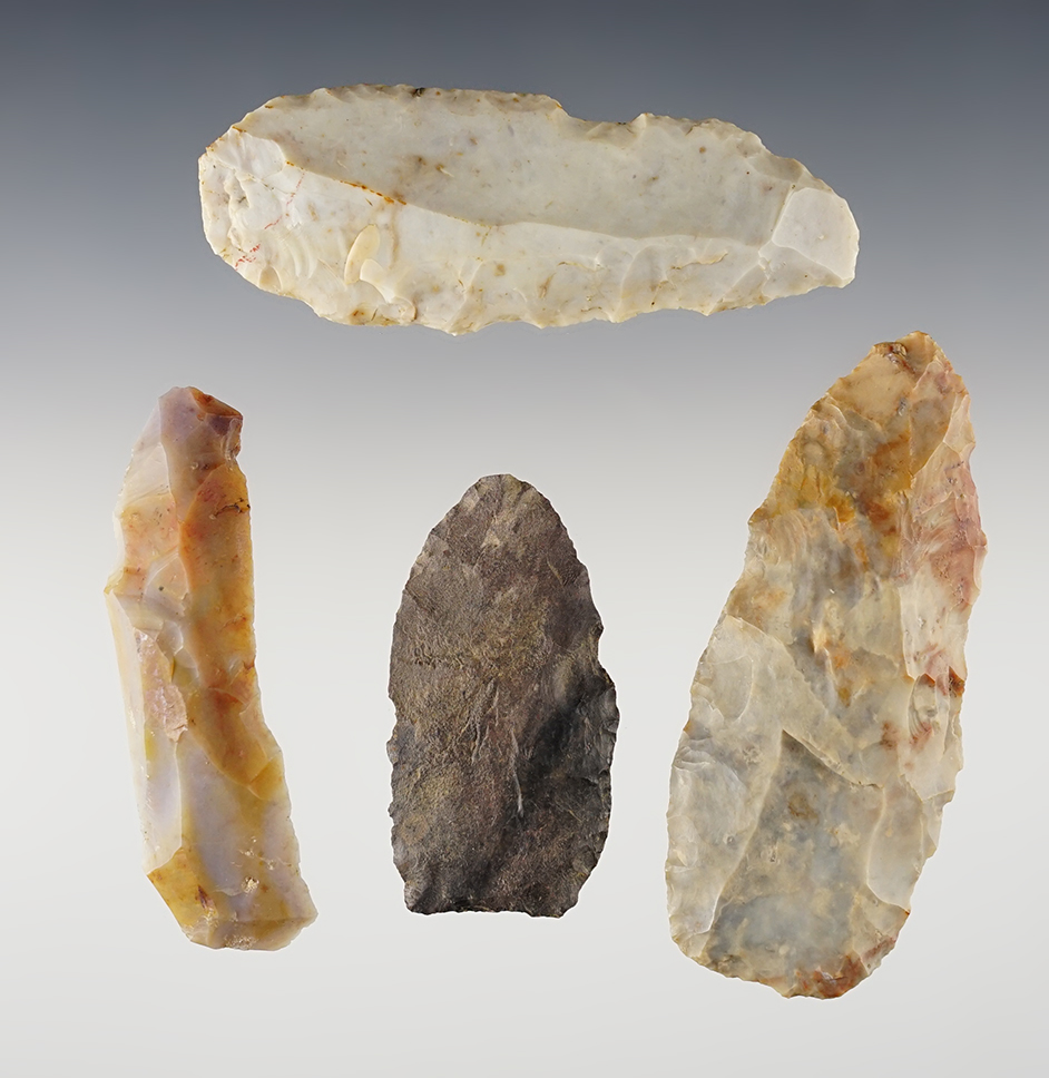 Set of 4 nice Ohio Paleo Tools and points. The largest is 3 5/16".
