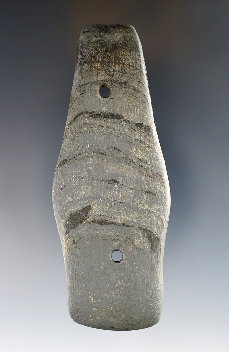 Very rare 4 1/4” x 1 5/8” Hopewell Expanded Center Gorget. Williams Co., Ohio. Pictured!