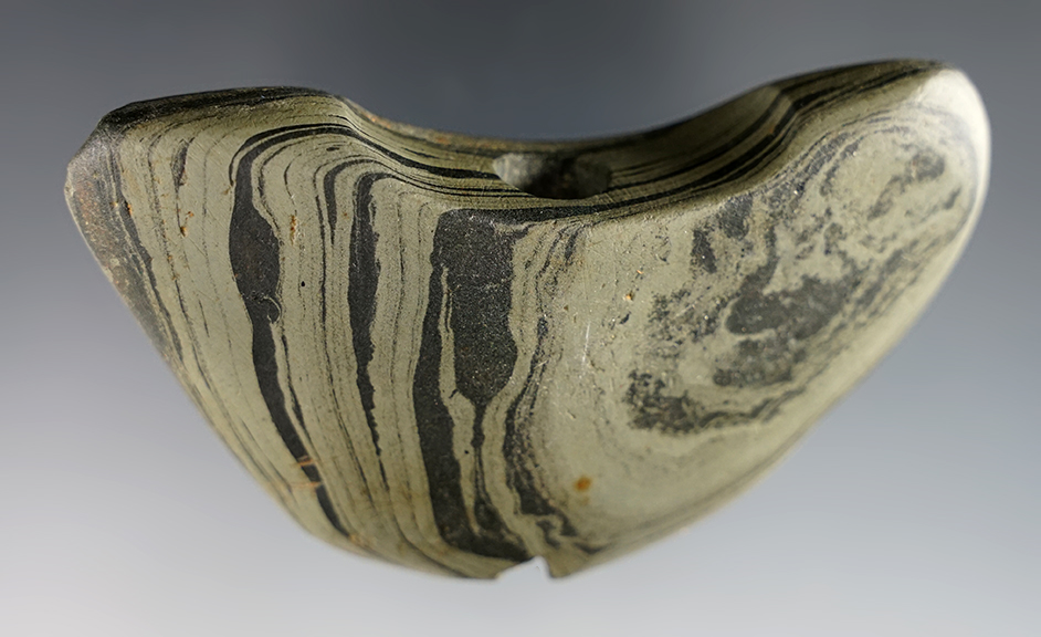 3 13/16" wide Ohio Bannerstone that is uniquely styled. Made from vivid Banded Slate.