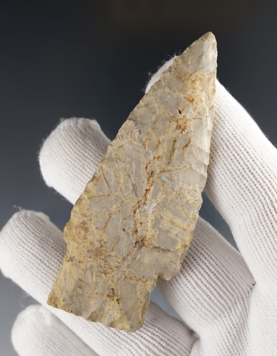 2 7/8" Stemmed Lanceolate made from Flint Ridge Flint. Found in Logan Co., Ohio.