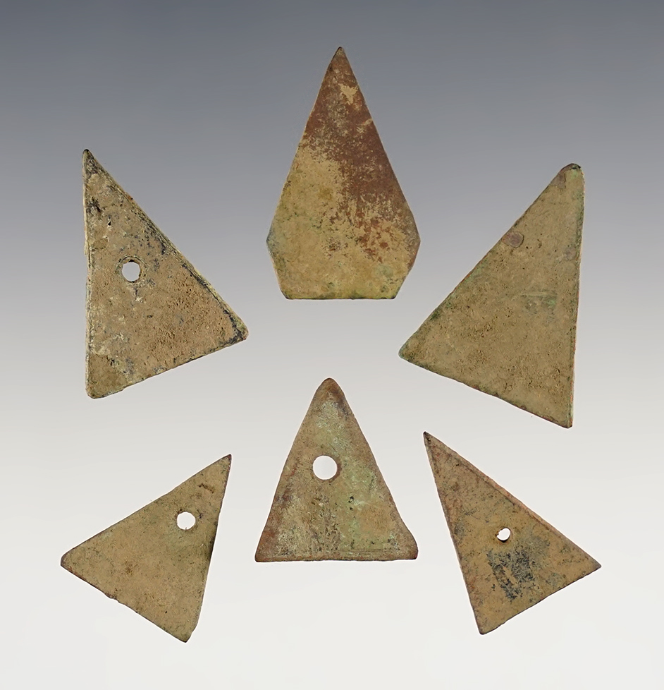 Set of 6 Kettle Points, some perforated. Recovered at the White Springs Site in Geneva, NY