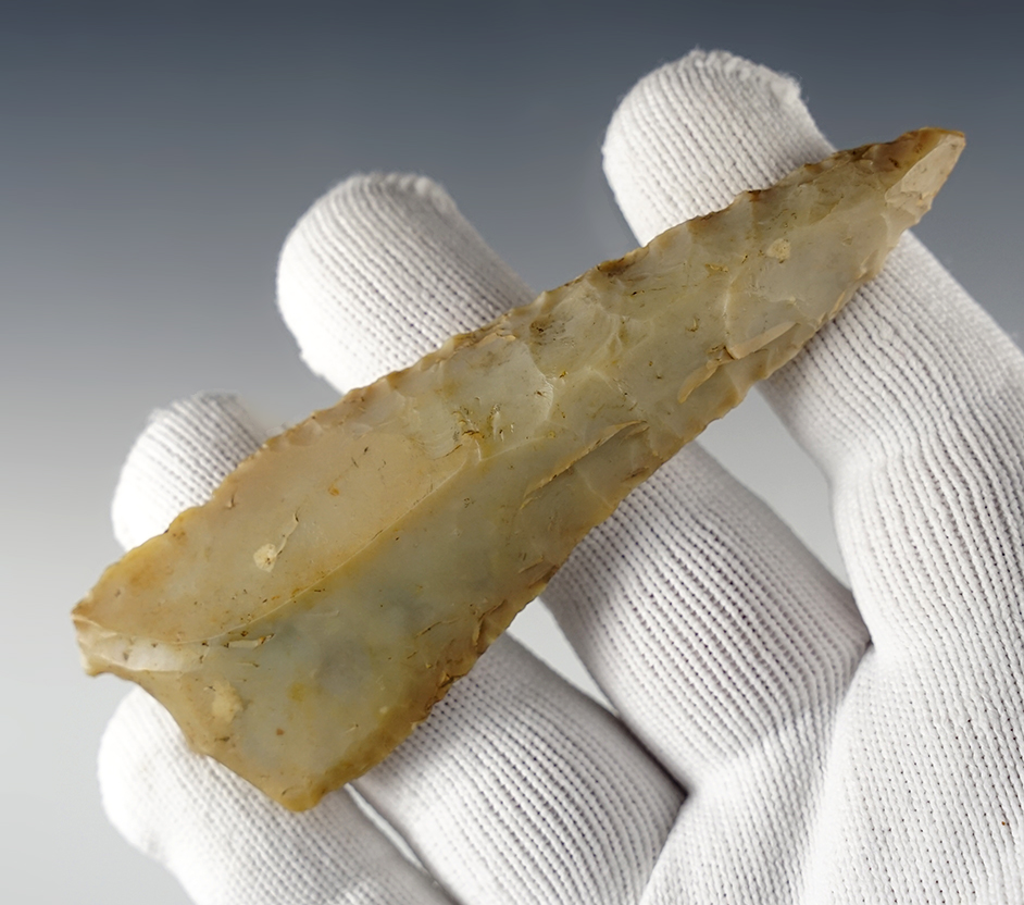 4 3/16" Paleo Uniface Knife made from Flint Ridge Flint. Found in Licking Co., Ohio.