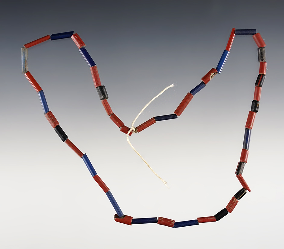 16" Strand of red and blue Tubular Beads recovered at the Dann Site in Lima, Monroe Co., NY