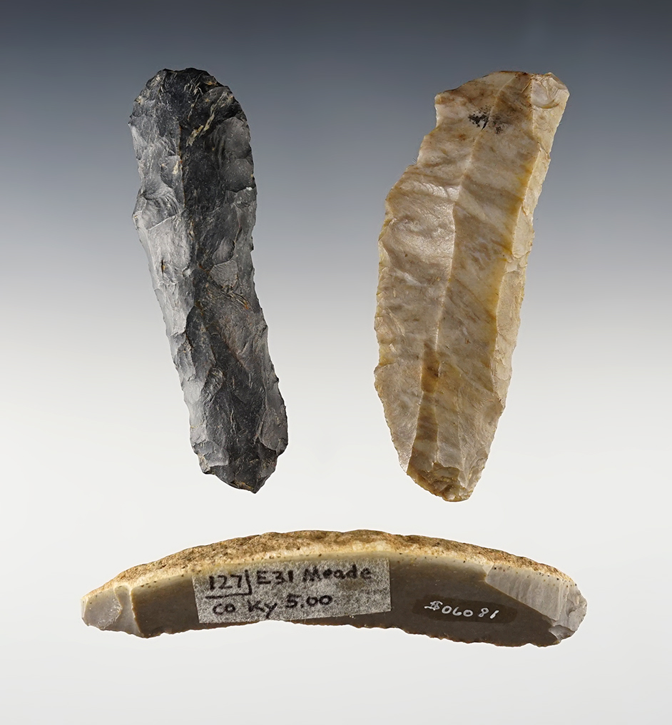 Set of 3 Paleo Uniface Tools found in Ohio. The largest is 3 15/16".