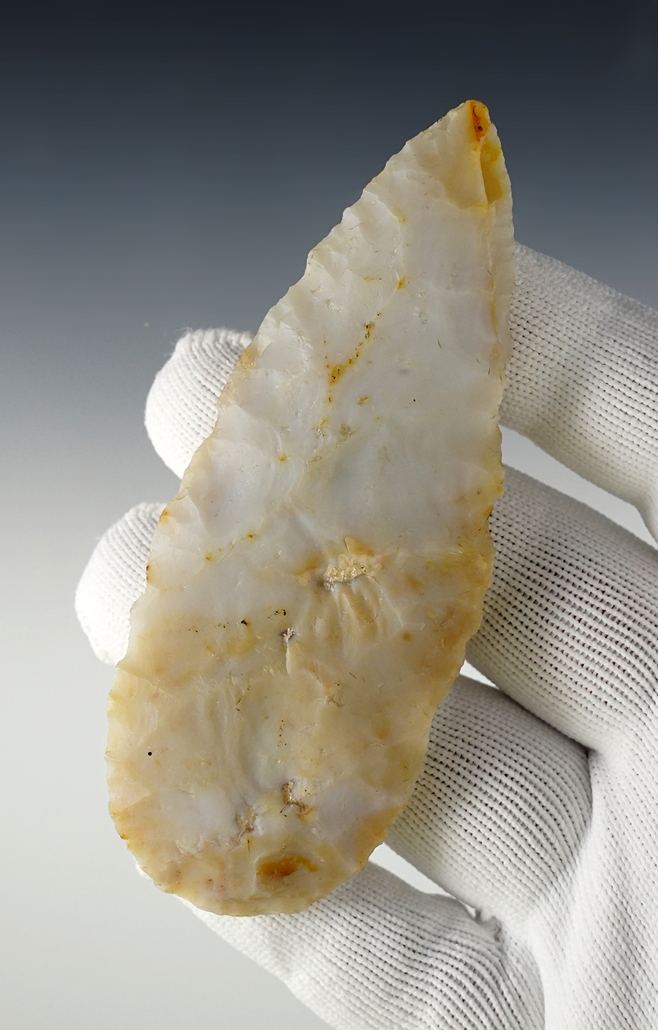 Nice material on this 4 1/8" Adena Blade - Flint Ridge Flint. Found in Holmes Co., Ohio. 