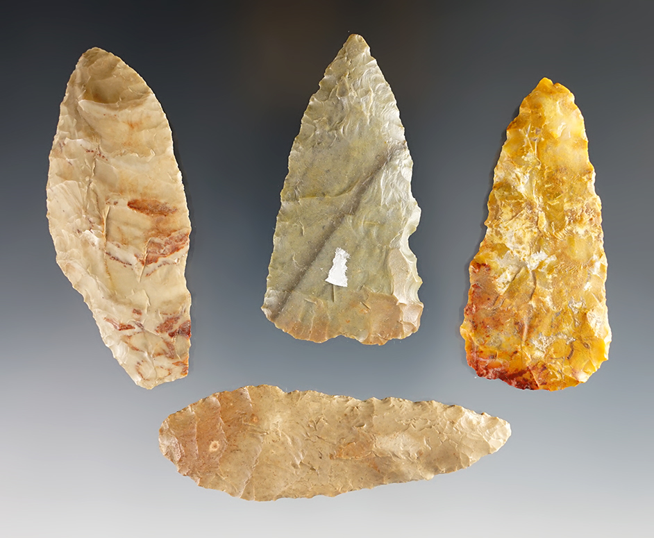 Set of 4 assorted points found in California, Nevada and Washington. The largest is 3".