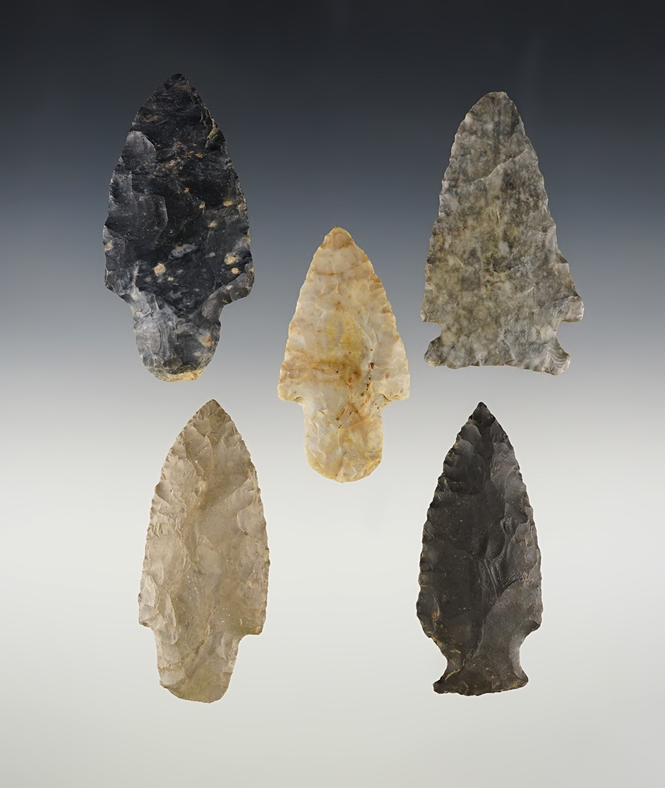 Set of 5 nicely made Ohio points. The largest is 2 3/4".