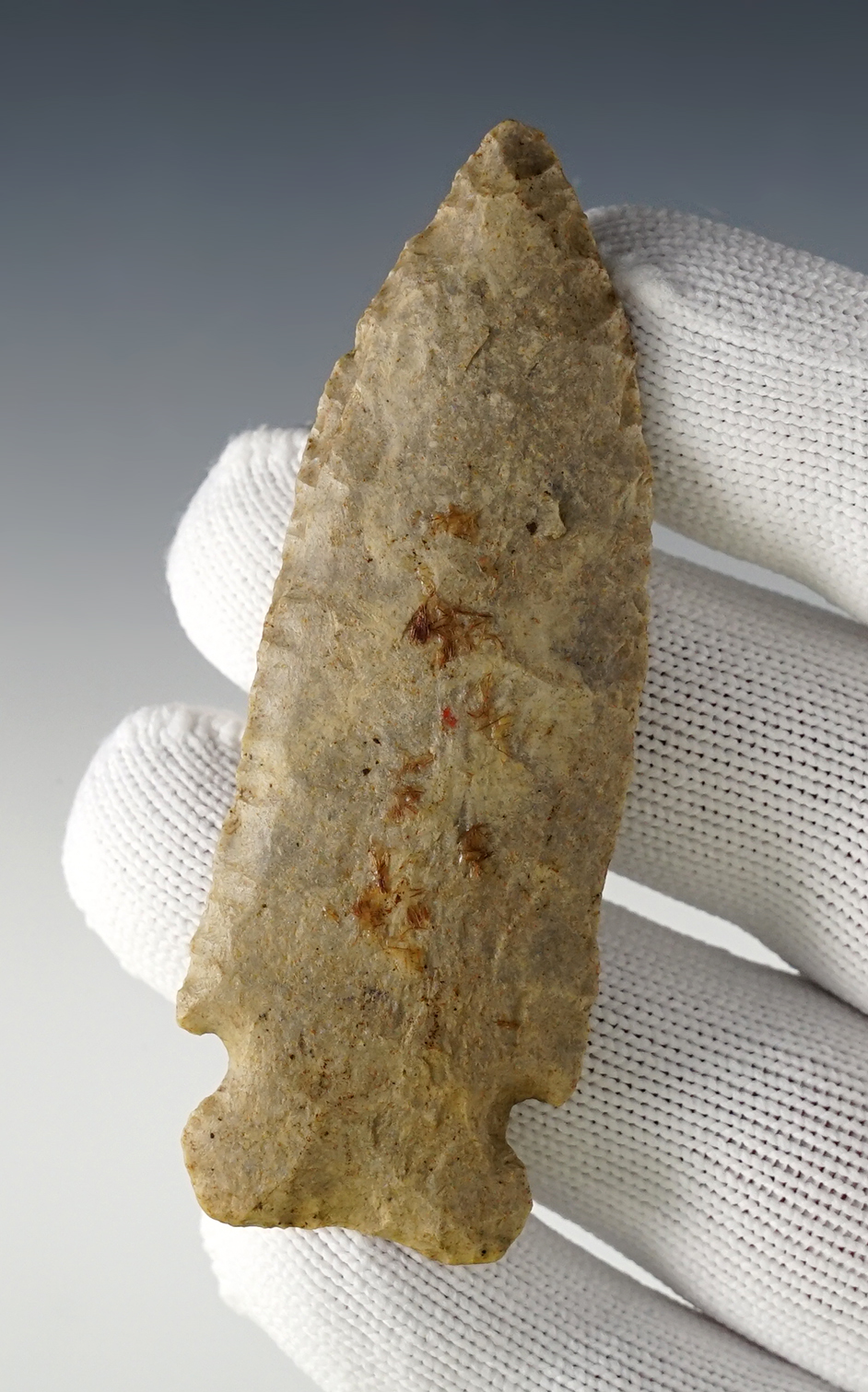 Well patinated 3 1/16" Hemphill made from Boone Chert. Found in Missouri. 