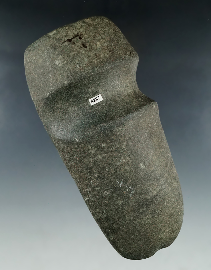 6 1/4" Hardstone 3/4 Grooved Axe found in central Indiana.  Ex. Whitey Vorhees, Jim Beckman.