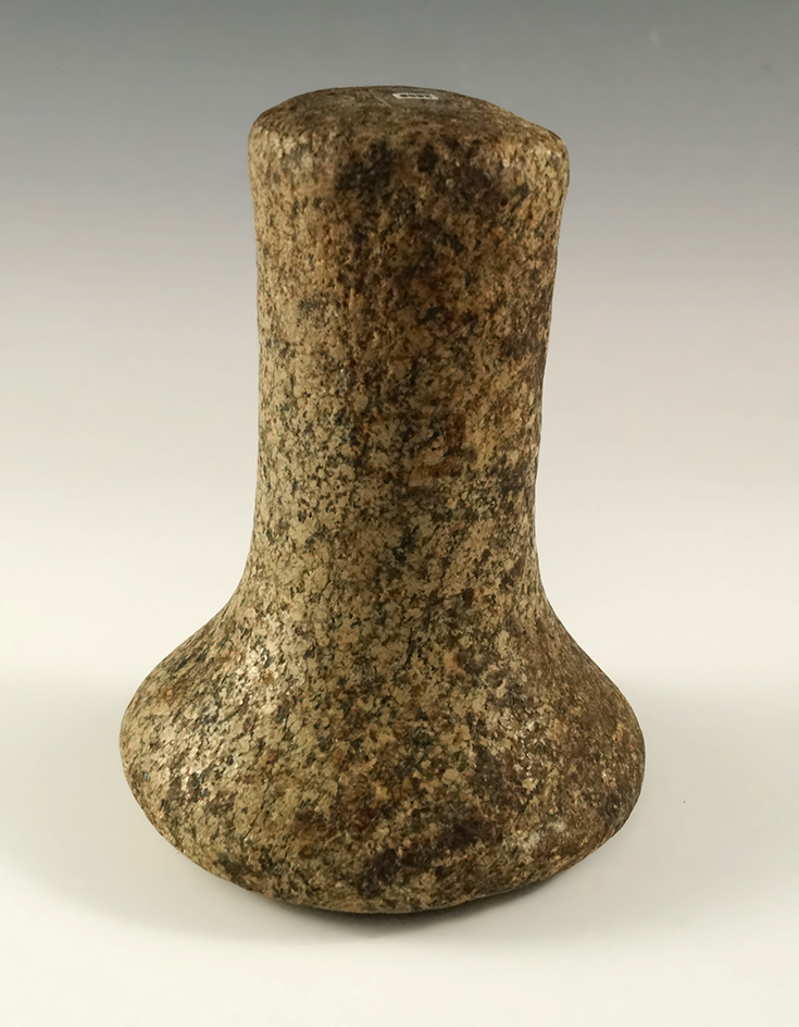 Nicely polished 5 3/4" Bell Pestle with nutting divot on bottom found in Miami Co., Ohio.