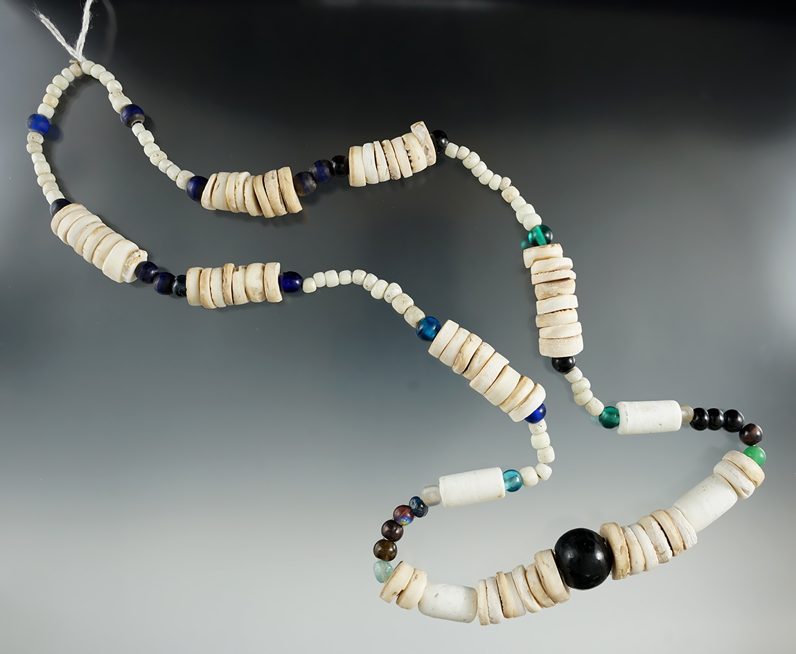 27" Long Shell, Stone and Glass Necklace found in Redding, Shasta Co., California. Bennett COA.