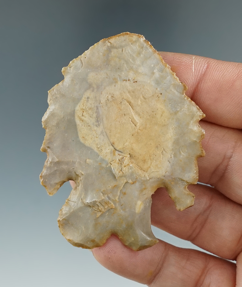 2 3/8" Eccentric made from gray chert, found in Texas. Comes with a Bennett COA.