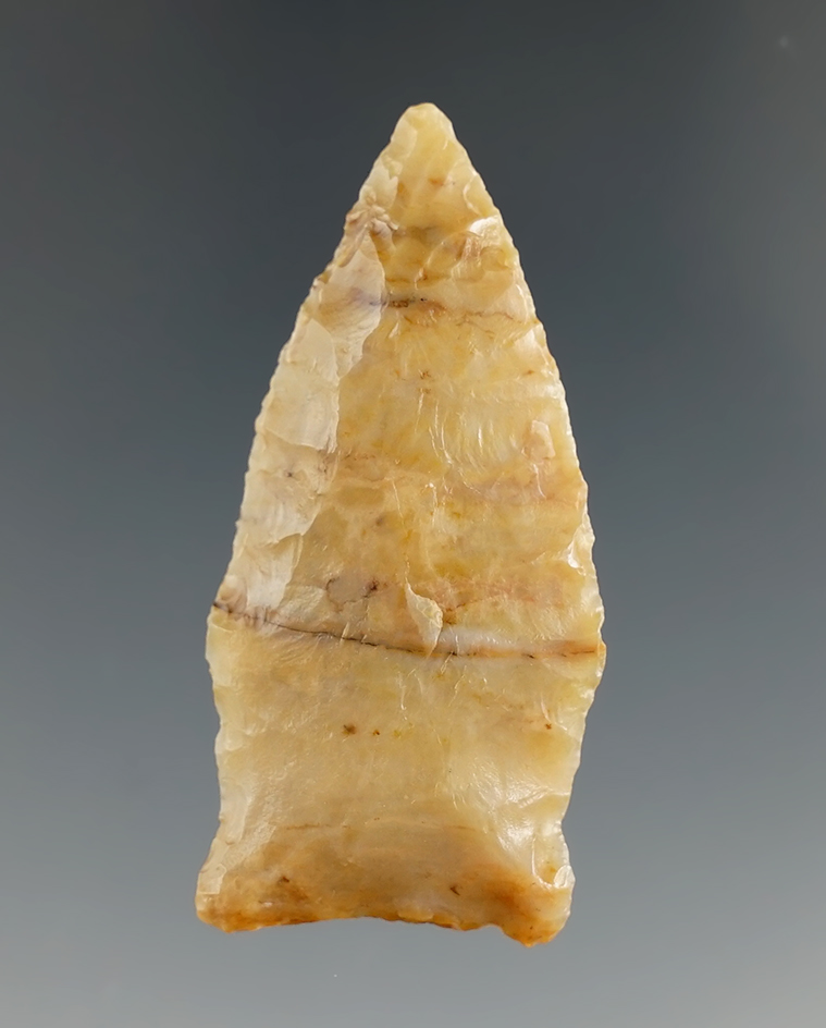 1 7/8" Paleo dart point made from River polished Flint found in Arkansas.